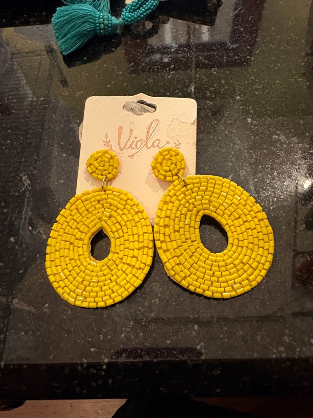 NWT Never Been Worn Yellow Beaded Teardrop Earrings